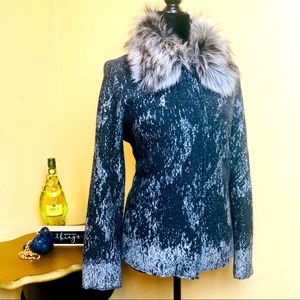 Chicos black with Silver Faux Fur Sweater